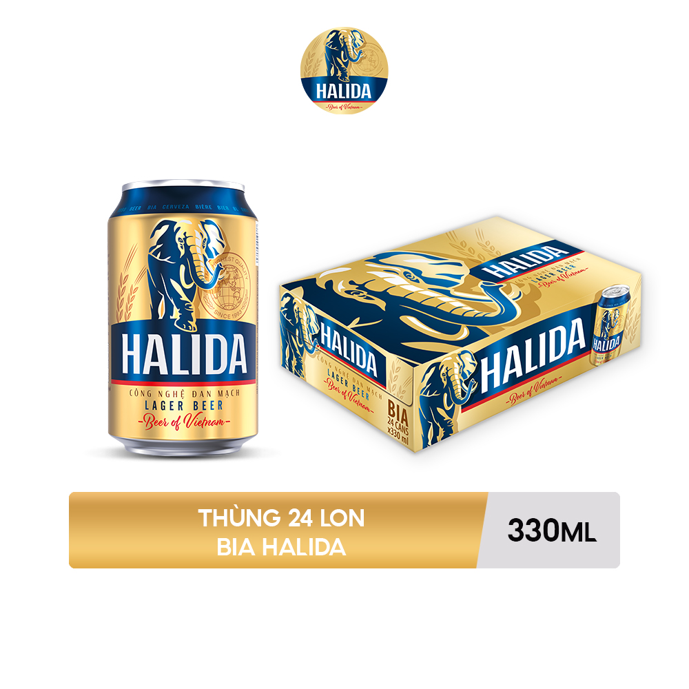 Thùng 24 lon bia Halida 330ml