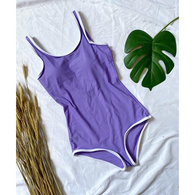Monokini bikini liền mảnh viền trắng sporty