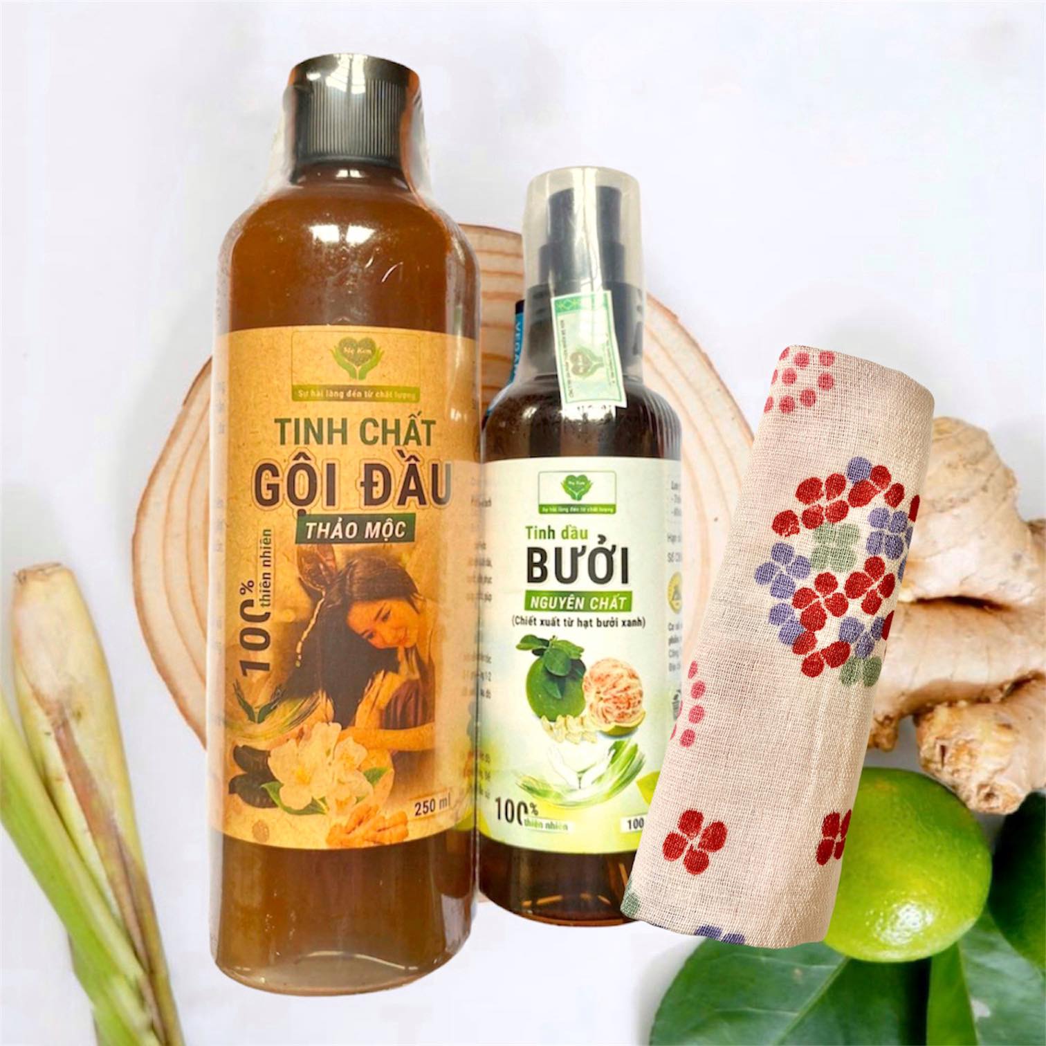 Combo Dầu Gội Thảo Mộc MẸ KEN 250ml & Tinh Dầu Bưởi Nguyên Chất MẸ KEN 100ml kích thích mọc tóc, ngăn ngừa gãy rụng, giảm nấm ngứa - Tặng kèm 1 khăn tắm
