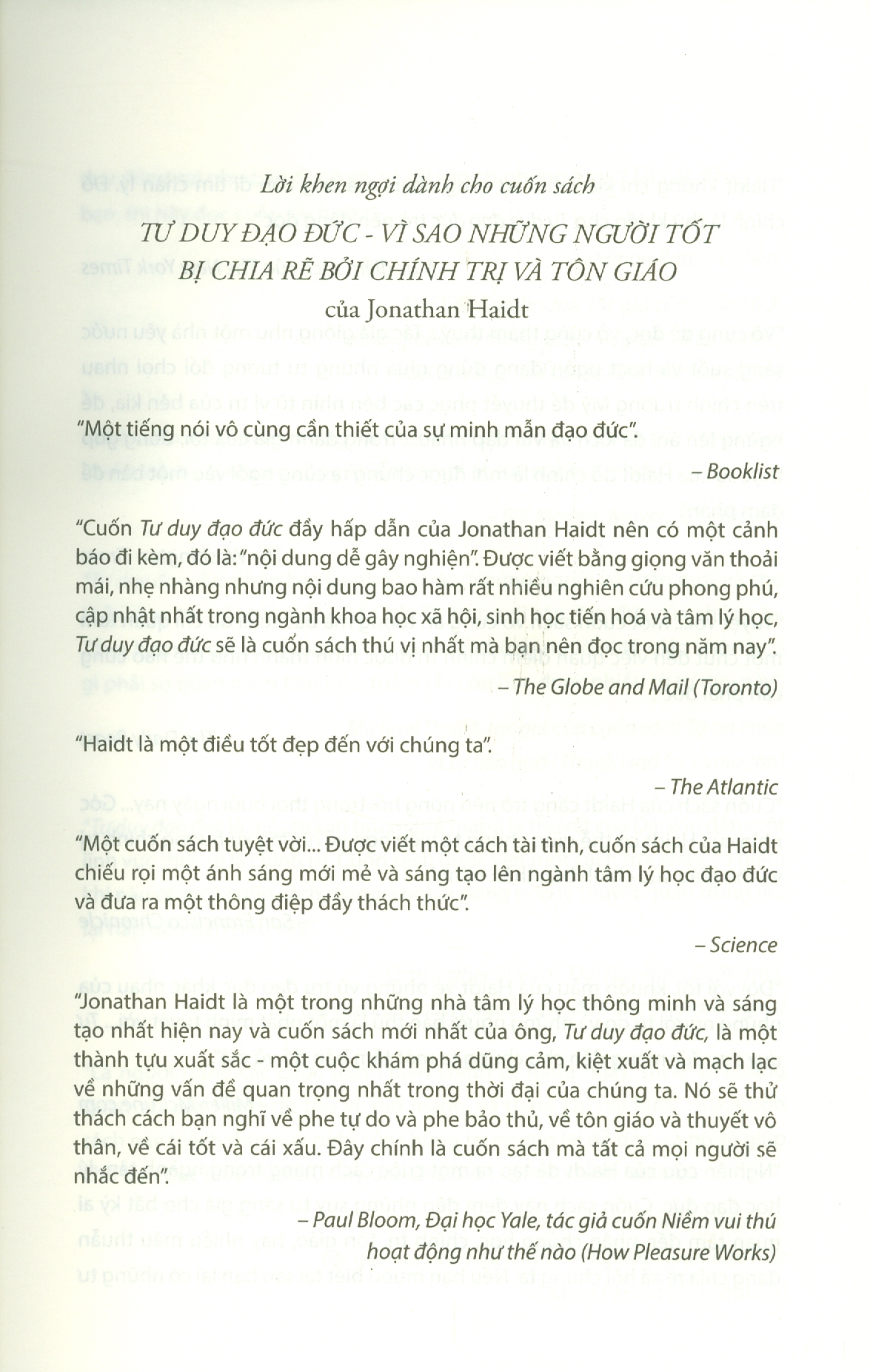 Tư Duy Đạo Đức - Vì Sao Những Người Tốt Bị Chia Rẽ Bởi Chính Trị Và Tôn Giáo - Tái bản lần thứ ba năm 2021
