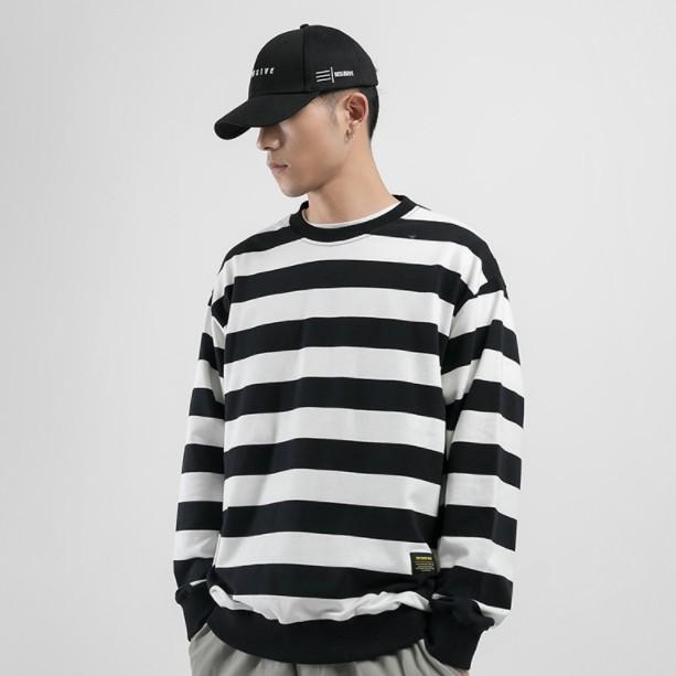 Áo Sweater kẻ đen trắng 100% cotton mềm mịn nam nữ mặc được ulzzang - ẢNH THẬT