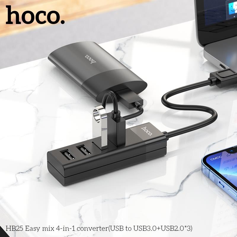 Hub chia cổng USB 2.0 &amp; USB 3.0 Hoco HB25, bộ chuyển đổi từ Type C ra nhiều cổng USB hàng chính hãng Hoco