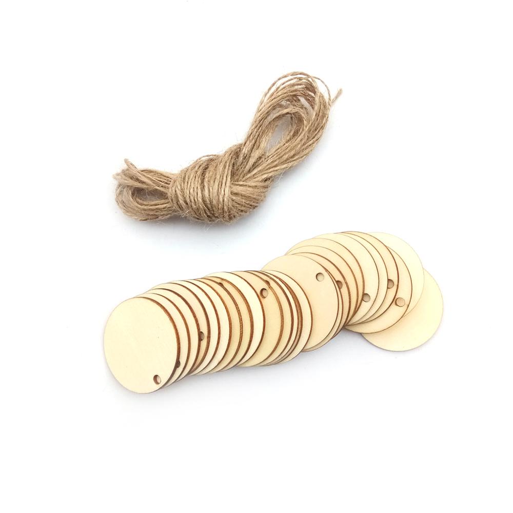 Bộ 25 Thẻ Gỗ Tròn Kèm Dây Rơm Tự Làm Trang Trí Đám Cưới