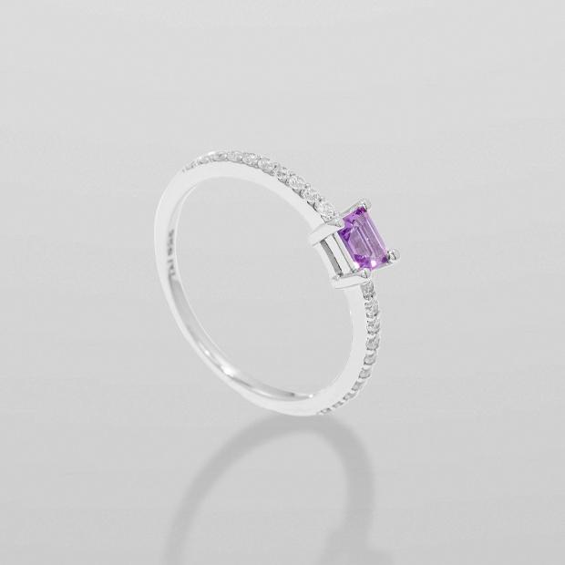 Nhẫn Nữ Danny Jewelry Bạc 925 Đính Đá Chủ Amethyst Xi Rhodium N0029