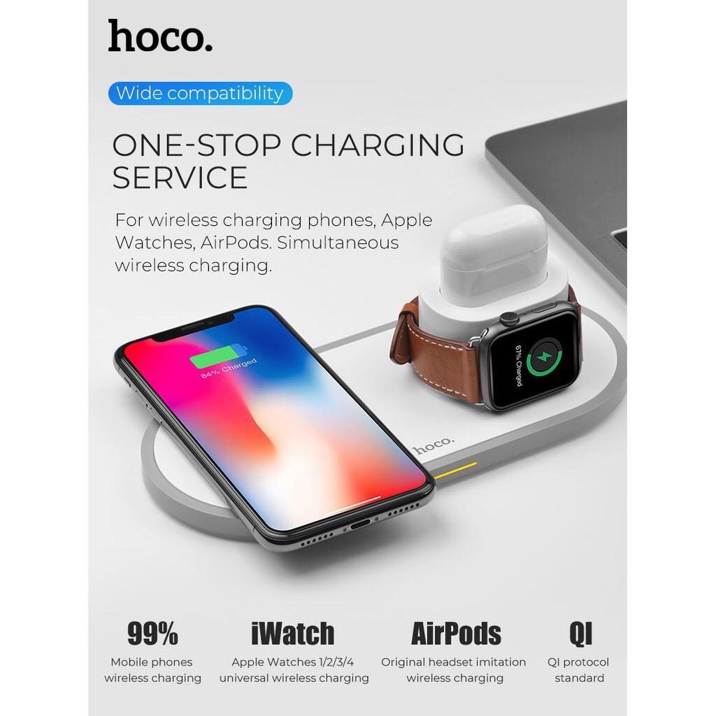 Sạc không dây, Đế sạc không dây️️ HOCO CW21 3 in 1 dành cho ( Iphone - Apple Watch ) - Hàng Chính Hãng