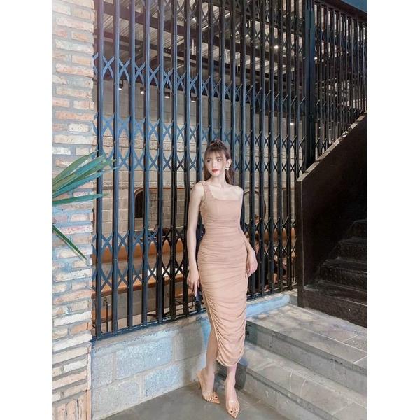 Đầm body lưới nhún 1 vai