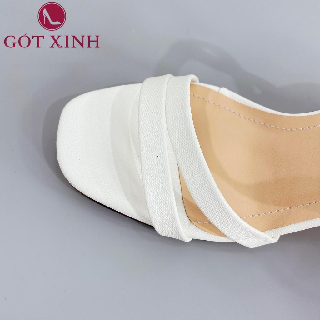 Sandal Cao Gót Gót Xinh GX251 5cm Da Mềm Hai Quai Đế Trụ Vuông Trong