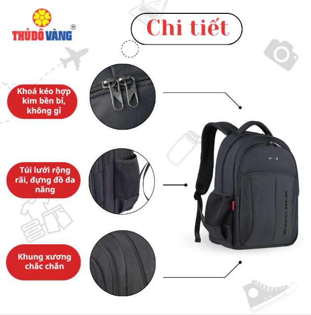 952 THỦ ĐÔ VÀNG Balo Nam Nữ size to Đi Làm, Đi Học, Đi Du Lịch bảo vệ Laptop 17 inch chống sốc BL952