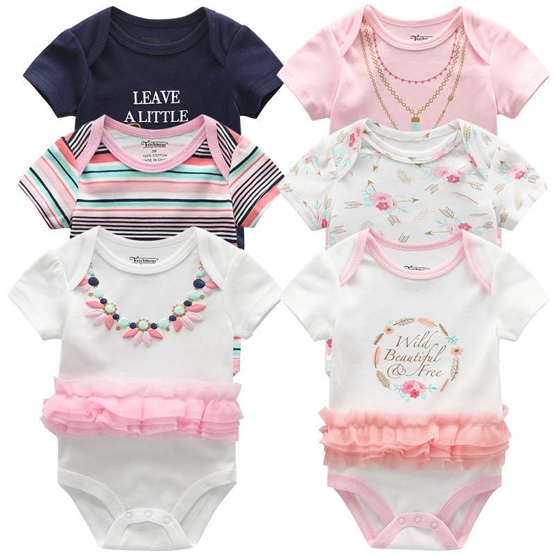 6 Cái/lốc Bodysuit Cho Bé Gái Thời Trang Cơ Thể Phù Hợp Với Nữ Tay Ngắn Sơ Sinh Trẻ Sơ Sinh Áo Liền Quần Liền Hình Hoạt Hình Trẻ Em Bé Gái Quần Áo