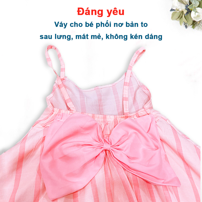 Đầm cho bé 8-24kg chất đũi mềm Baby-S, Váy 2 dây cho bé dáng xòe phối nơ mặt lưng xinh xắn – SD092