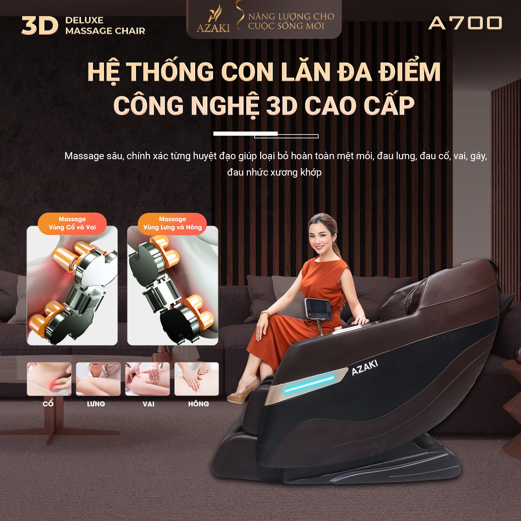 Ghế Massage Toàn Thân Cao Cấp 3D AZAKI A700