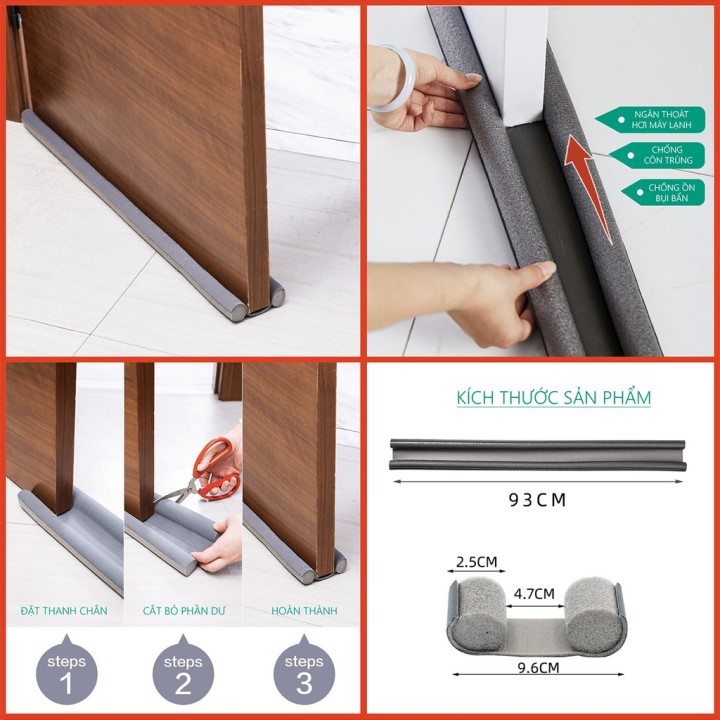 Nẹp xốp chèn cửa 95cm kết hợp vải EPE siêu bền chặn khe cửa ngăn ánh sáng bụi bẩn không khí lạnh côn trùng