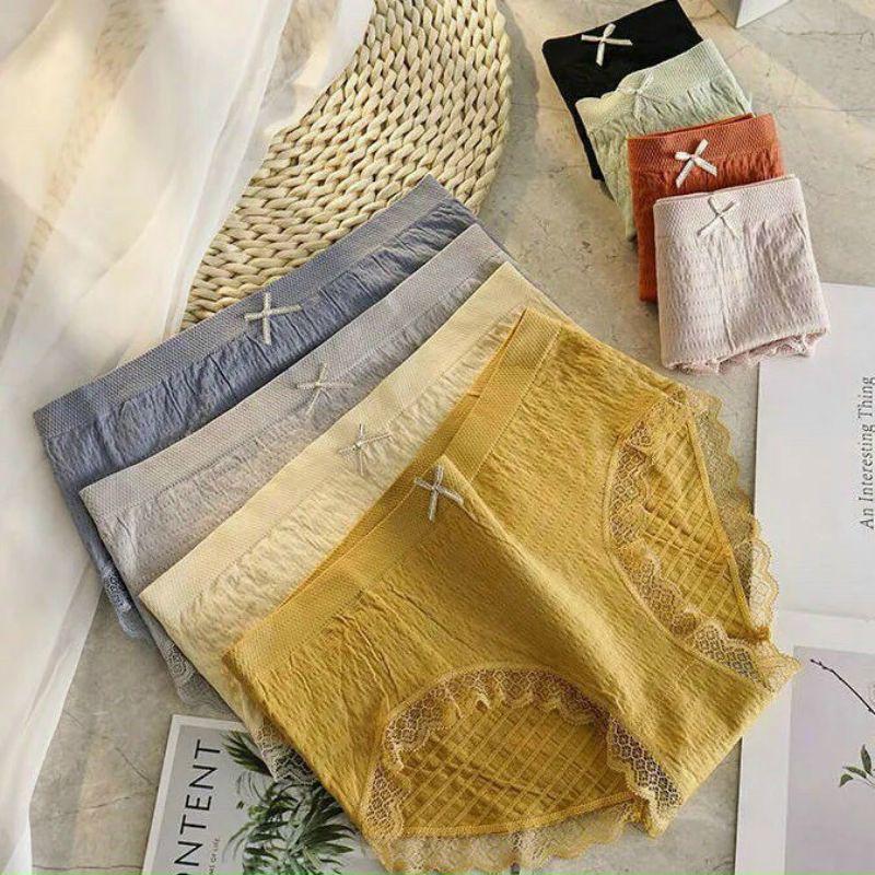 Quần Lót Nữ ️️ Quần Chip Nữ Cotton Gân Tăm Nhăn Kháng Khuẩn Cao Cấp Viền Ren Thông Hơi