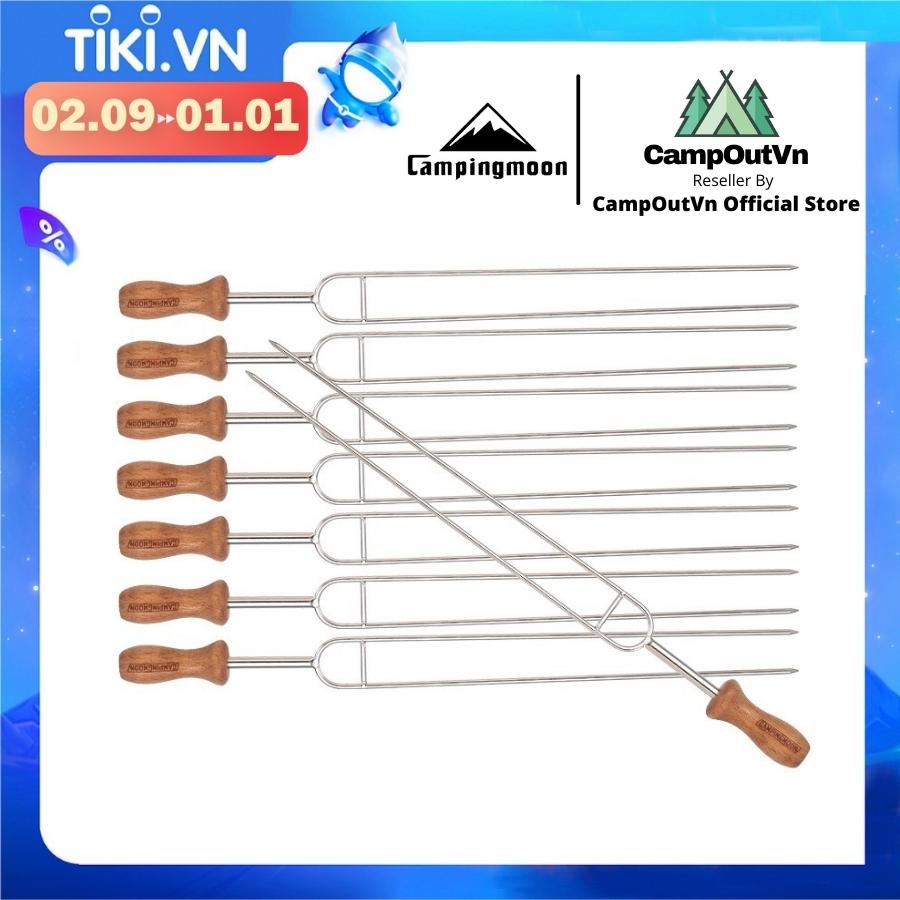 Đồ cắm trại bộ 8 xiên nướng BBQ campingmoon campoutvn dùng với bếp than hoa inox du lịch dã ngoại sang trọng glamping A186