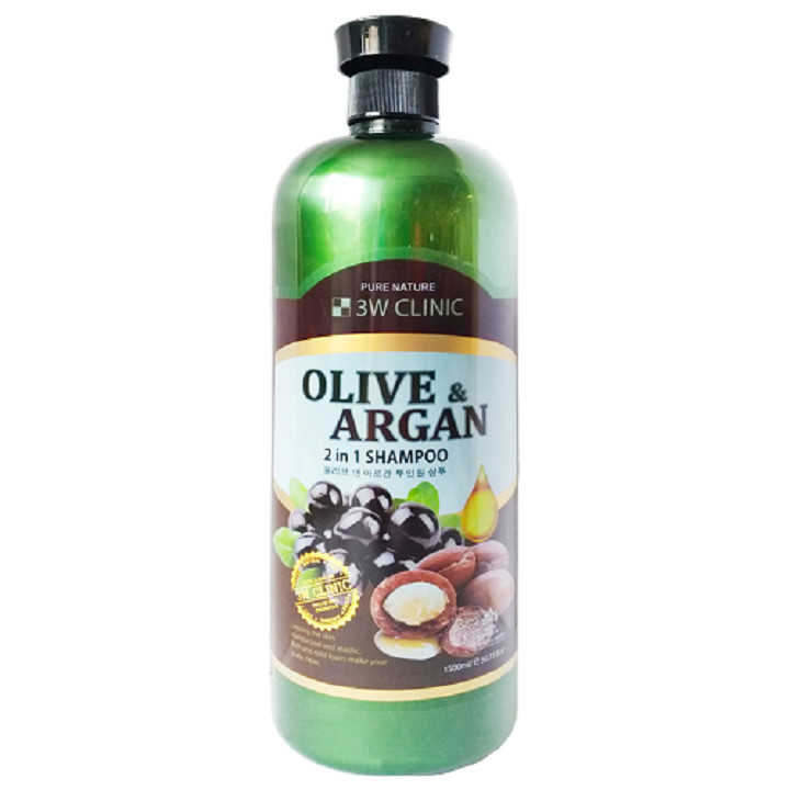 Dầu gội Olive Argan 2 trong 1 3W CLINIC Hàn Quốc 1500ml