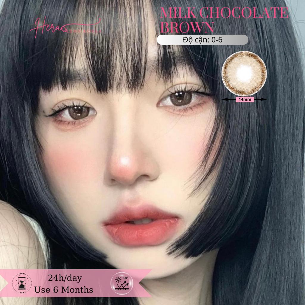 Kính Áp Tròng Hera Nâu Choco Sữa 0 - 6 Độ MILK CHOCOLATE BROWN Nhập Khẩu Hàn Quốc Lens Không Cận 6 Tháng (1 Cặp)