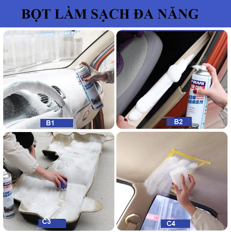 Bọt Làm Sạch Đa Năng Lau Dọn Trong Và Ngoài Ô Tô, Xe Hơi, Ghế Da, Túi Sách.