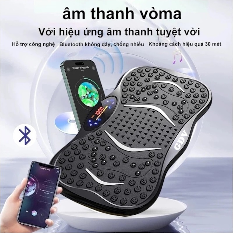 Máy Rung Lắc Toàn Thân GDV Giảm Béo Hiệu Quả, Thiết Bị Giảm Cân, Máy Giảm Mỡ Bụng Có loa bluetooth nghe nhạc, kèm điều khiển - Hàng Chính Hãng