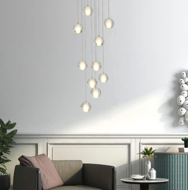 Đèn thả thông tầng KUNLI trang trí nội thất hiện đại loại 10 bóng pha lê thủy tinh cao cấp