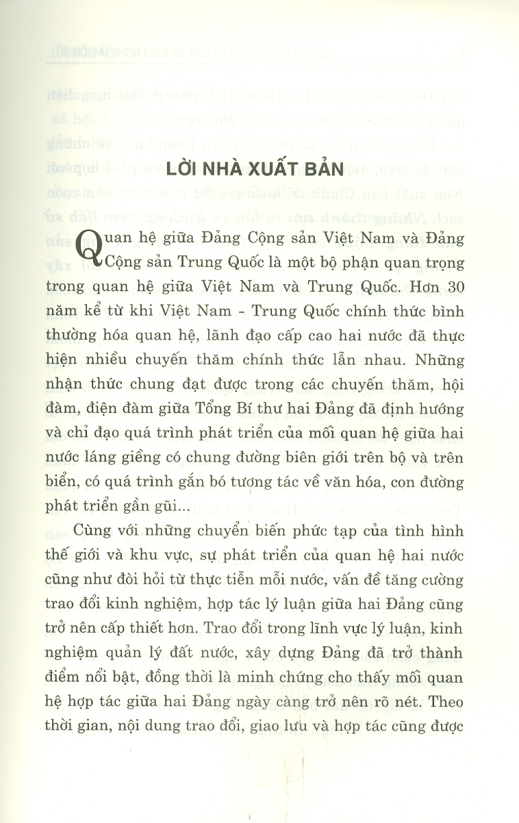 Những Thành Tựu To Lớn Và Kinh Nghiệm Lịch Sử Của Đảng Cộng Sản Việt Nam Và Đảng Cộng Sản Trung Quốc Trong Quá Trình Lãnh Đạo Tìm Tòi Xây Dựng Chủ Nghĩa Xã Hội Ở Mỗi Nước (In giới hạn 100 bản)