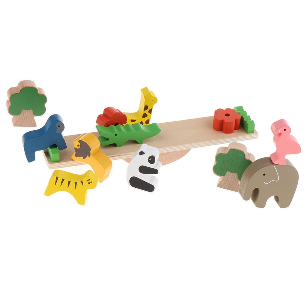 Wooden Animals Balancing Blocks Stacking Building Game Toys for Kids Adults