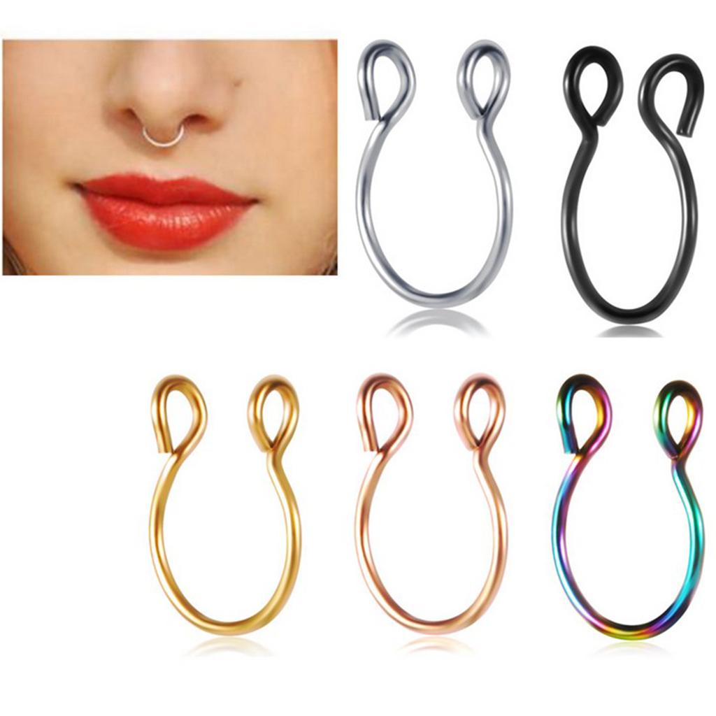 10 Pieces Fake Nose Rings Hoop Clip On Faux Non-Pierced Jewelry Black