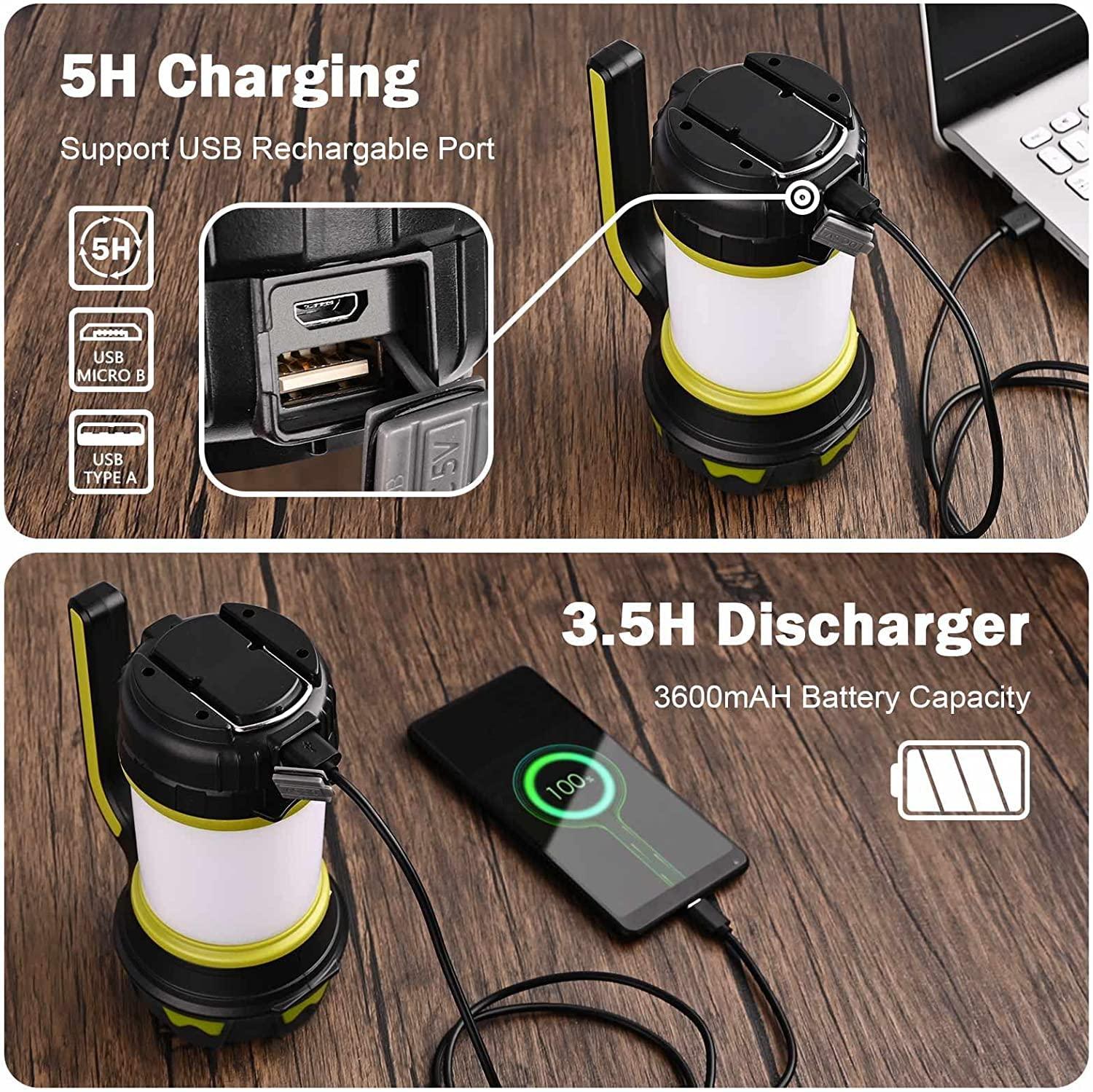 Đèn g đèn LED có thể sạc lại, đèn đèn g LED USB có thể sạc lại Đèn đèn g 360 ° Đèn 6, IP65 đã lơ lửng không thấm nước di động, để cắm trại, DIY, giải cứu, nhà để xe, hầm, v.v.