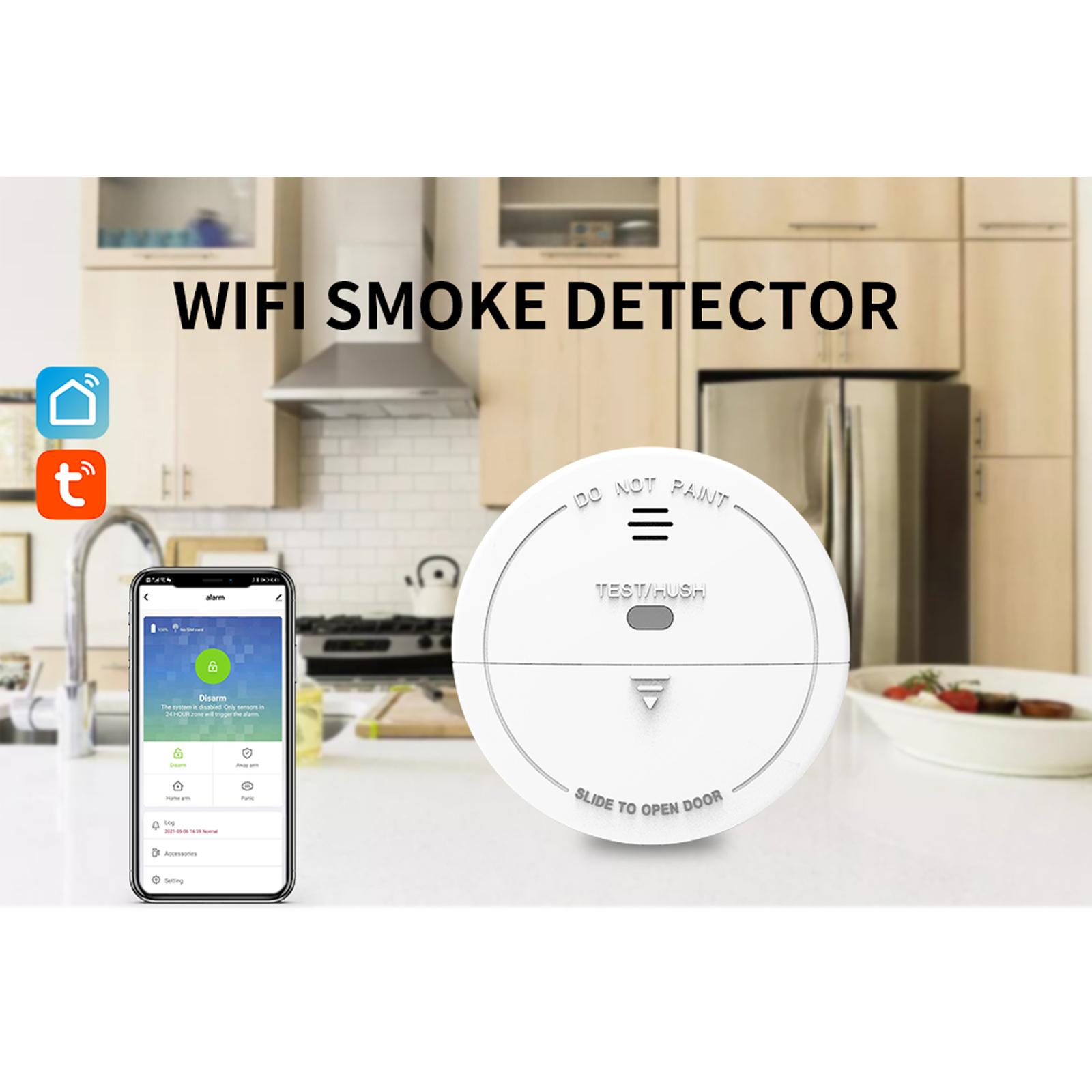 Tuya WiFi Smart Smoke Detector Wireless Smart Fire Alarm Sensor APP Control Smoke Fire Tester Home Security System for Kitchen Restaurant Hotel Cafe