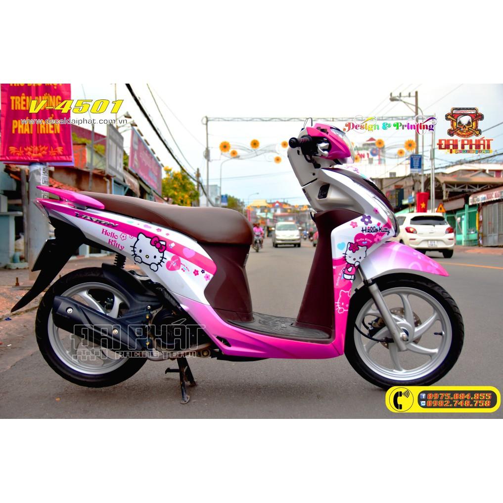 Tem Trùm Xe Vision Hello Kitty Trắng Hồng - V-4501