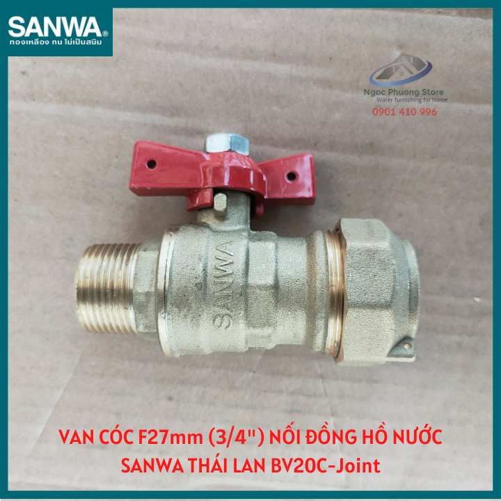 Van cóc Sanwa nhập khẩu nối đồng hồ nước, ren ngoài 27mm BV20C-Joint