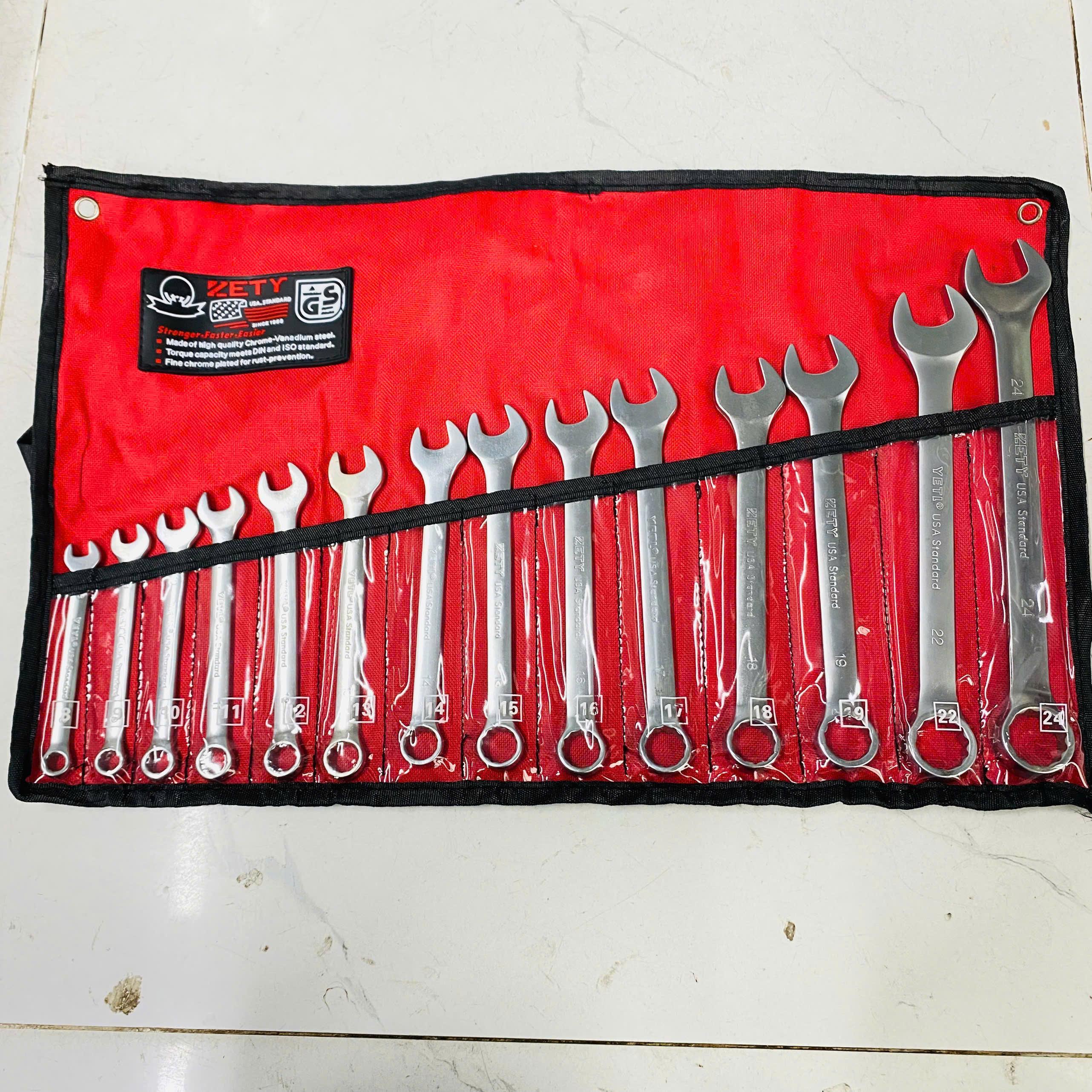 Bộ cờ lê ZETY 14 cây tiêu chuẩn USA 8-24mm và 8-32mm Chất Liệu Thép Crôm-Vanadi Đa Năng