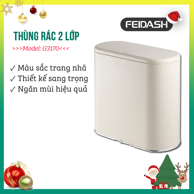 Thùng Đựng Rác 2 Lớp Hình Bầu Dục FEIDASH G3170 - Thiết kế sang trọng thon gọn có thể dễ dàng để tại vị trí nhỏ hẹp - 2 lớp xếp chồng lên nhau giúp ngăn mùi hiệu quả