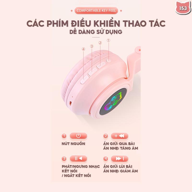 Tai Nghe Bluetooth Tai Mèo Sắc Màu Dùng Được Mọi Thiết Bị Dung Lượng Pin Siêu Khủng 153