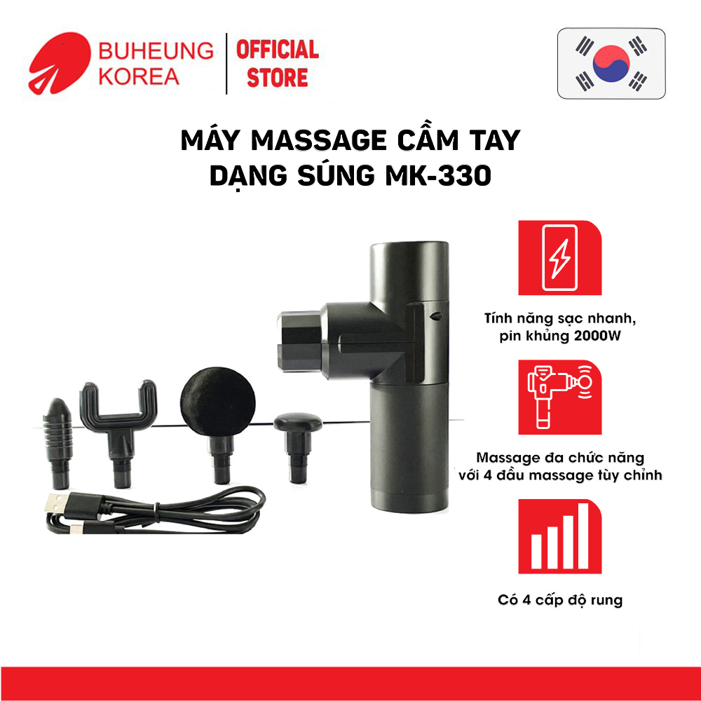 Súng massage đa chức năng Buheung MK-330, 4 đầu massage, 4 chế độ rung, bảo hành chính hãng 12 tháng