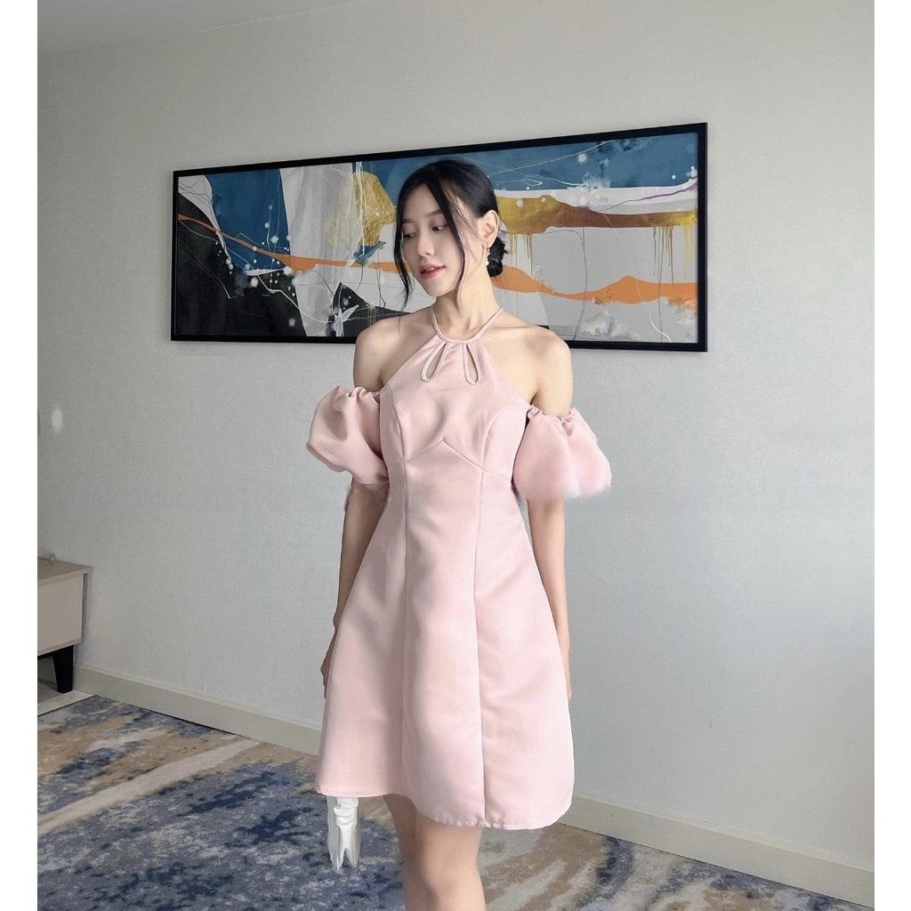 Đầm xòe cổ yếm rớt vai cổ cách điệu