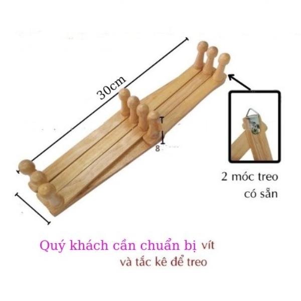 Móc xếp treo quần áo nón bảo hiểm chắc chắn phi 23/Móc áo gỗ 10 núm