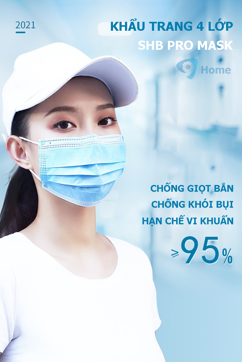 Khẩu Trang y tế 4 lớp màu xanh - hộp 50 cái