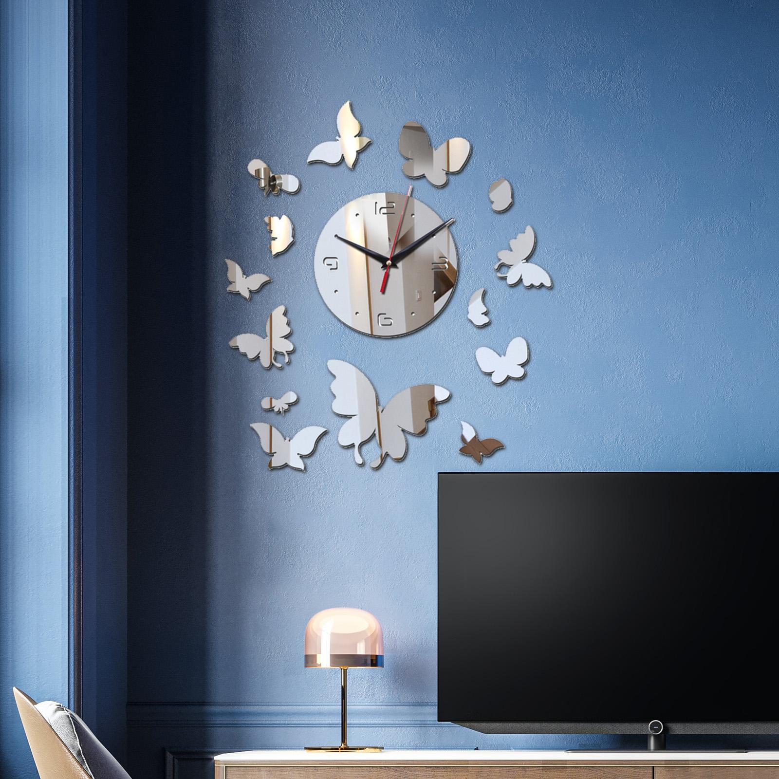 Modern Wall Clock Geometric Mute DIY Mirror Acrylic for Office Home