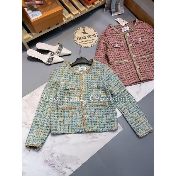 Áo khoác dạ tweed khuy đá chuẩn SDD