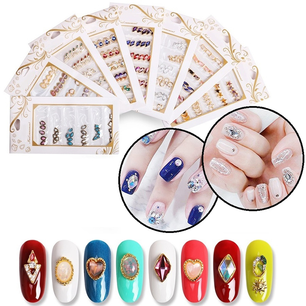 Set Trang Sức Gắn Nail Đá Viền Mỹ Ký HJ, Kiểu Dáng Đa Dạng Phong Phú Để Tạo Nhiều Phong Cách Móng Đẹp, Phù Hợp Nhiều Loại Keo Gắn Thông Dụng, Thiết Kế Thời Trang, Dễ Sử Dụng