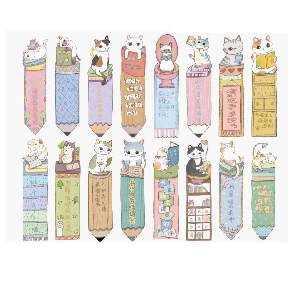 Hộp 30 Đánh Dấu Trang Sách Bookmark Chú Mèo Học Vấn