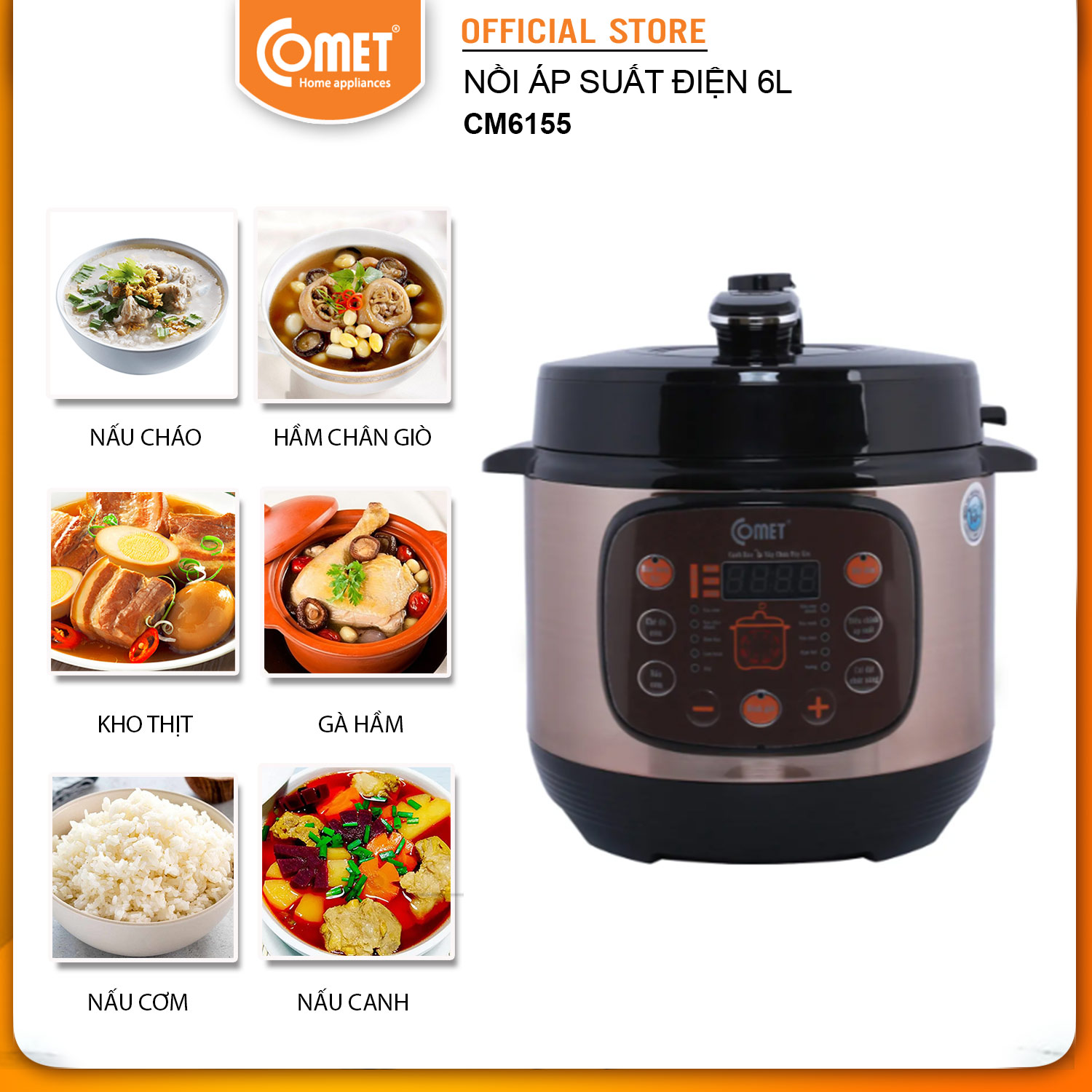 Nồi Áp Suất Điện Nắp Gài Comet CM6155 (6L) - Hàng Chính Hãng