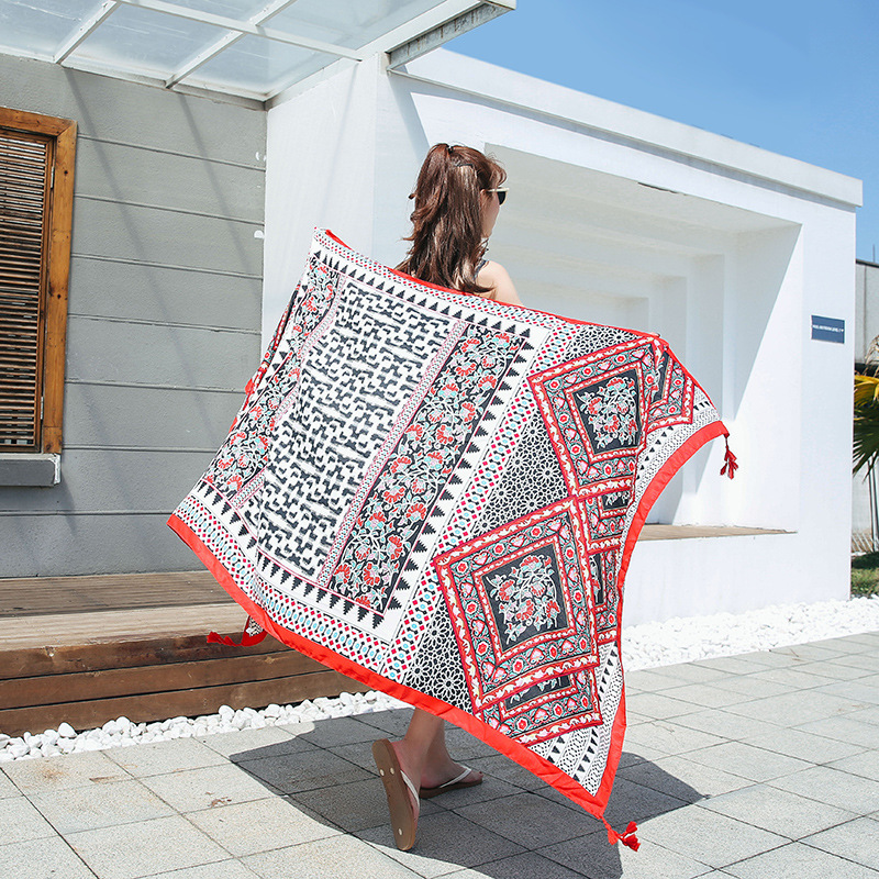 Khăn Choàng Quàng Cổ Boho Họa Tiết Hình Học Thổ Cẩm - Chất Liệu Cotton  - Size:90x180cm - Mã KC001