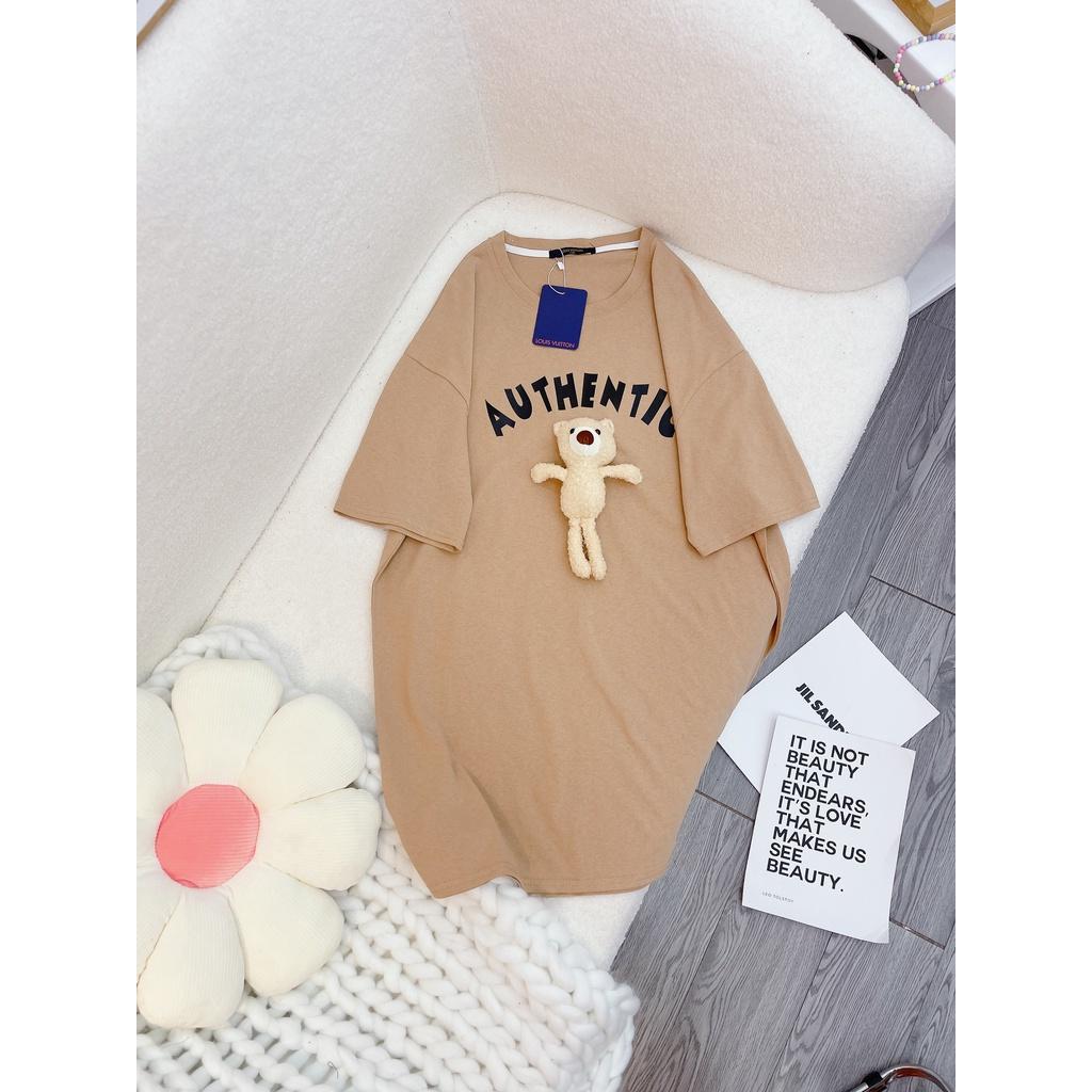 ĐẦM ĐI CHƠI, ĐẦM BABYDOLL CỔ TRÒN TAY NGẮN KÈM GẤU CỰC XINH, BẦU BÍ BON CHEN OKELA LUN Ạ