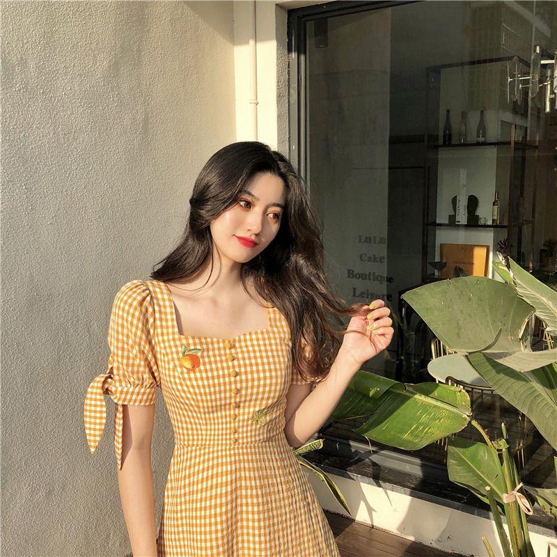 CHENGRUI Trang phục mùa hè 2021 Pháp Vintage ngọt ngào mối tình đầu siêu cổ tích Plattern váy sen phong cách phương Tây thắt lưng váy