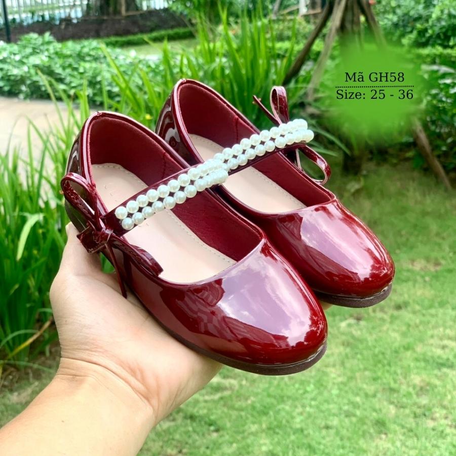 Giày búp bê đỏ xinh xắn và dễ thương cho bé gái 3 đến 12 tuổi đính đá tiểu thư công chúa GH58