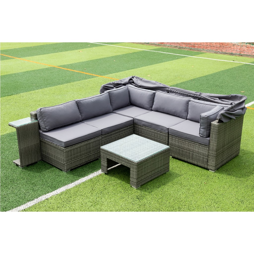 WEGO BỘ SOFA MÂY NHỰA NGOÀI TRỜI/ BỘ SOFA SÂN VƯỜN 5 CHỖ NGỒI CÓ MÁI CHE// Outdoor Furniture Rattan Chair Sofa Set Balcony Table Garden 5 seater