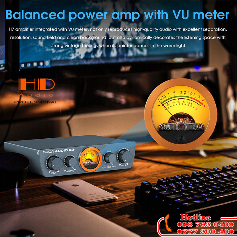 Amply SUCA AUDIO U7 -Đồng Hồ VU Bắt Mắt - Công Suất Khủng 300wx2 - Hàng Chính Hãng