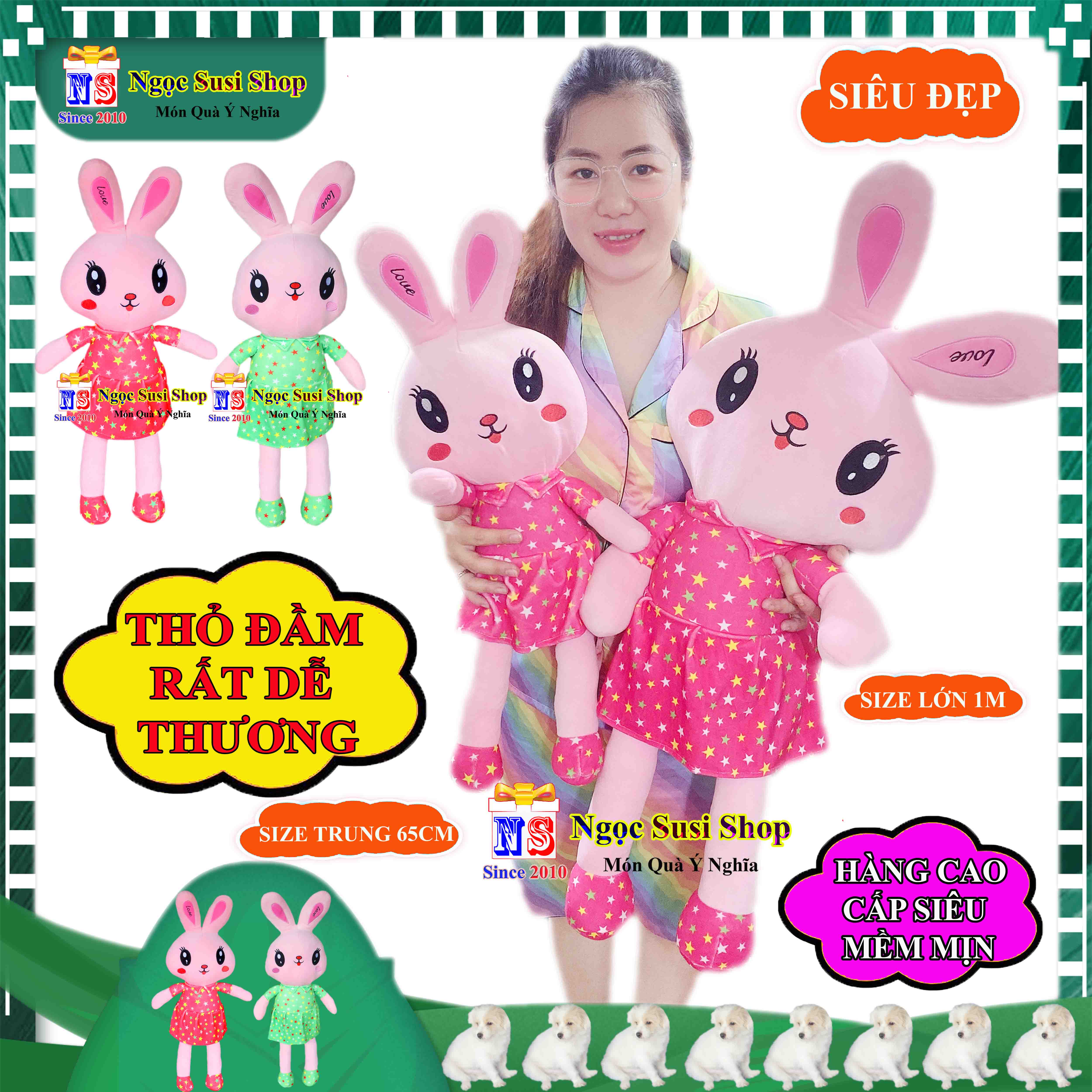 GỐI ÔM THÚ BÔNG THỎ MẶC ĐẦM BÚP BÊ SIÊU MỀM MỊN ÔM NGỦ - THÚ BÔNG HÌNH CON THỎ BÚP BÊ SIÊU CƯNG