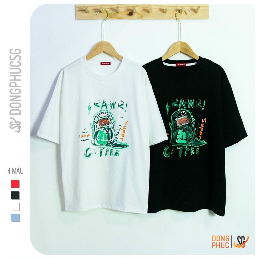 Áo thun tay lỡ form rộng nam nữ - Mẫu khủng long Cattee - Chất thun cotton mềm mịn